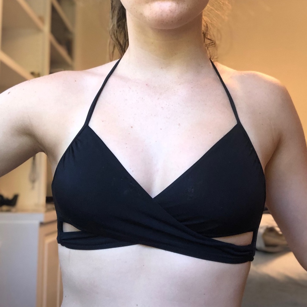 pink swim, cutout top, looks like a wrap top